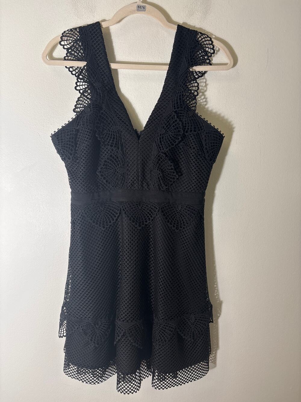 SHILLA Black Sleeveless Special Occasion Mini Dress with Mesh Overlay Sz M